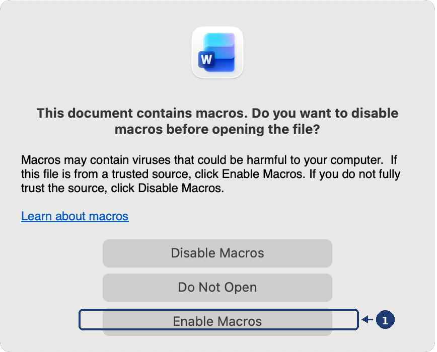 Click Enable Macros when prompted