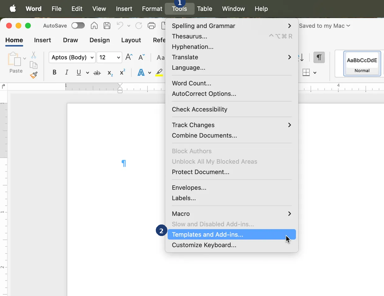 Go to Tools menu, then Templates and Add-ins